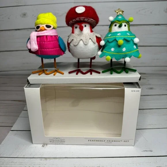 3pc Featherly Friends Mini Fabric Christmas Bird Figurines WonderShop‎ Brights