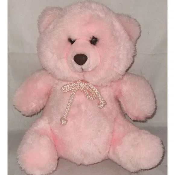 Vintage Scarborough Collection Pink TEDDY BEAR Plush JC Penney Cord Rope Rattle