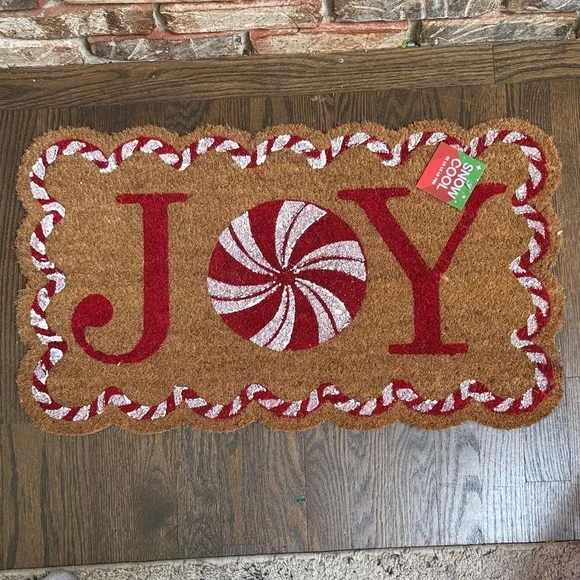 Festive 'Joy' Doormat with Candy Cane Design NEW