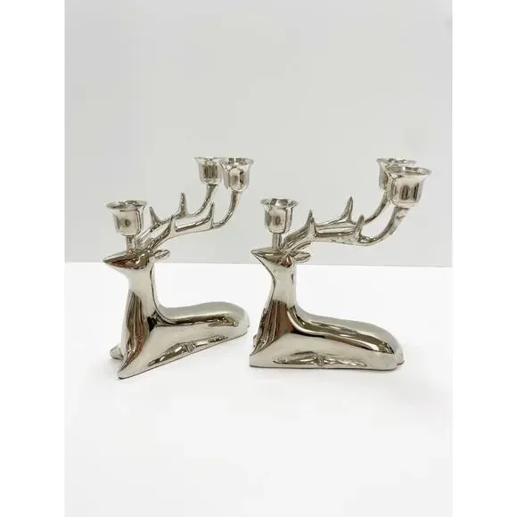 Target Reindeer Candelabra Candles Sliver Stick Holder Holds 3 Christmas Set