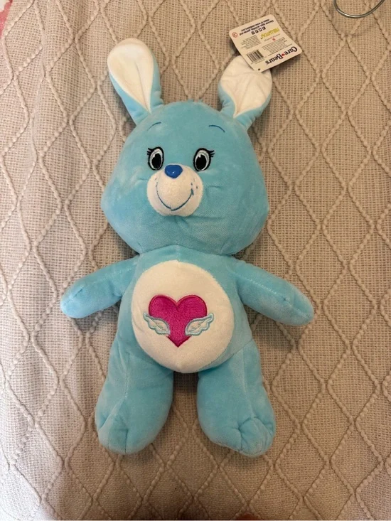 Care Bears Blue Bunny Plush with Pink Heart Emblem