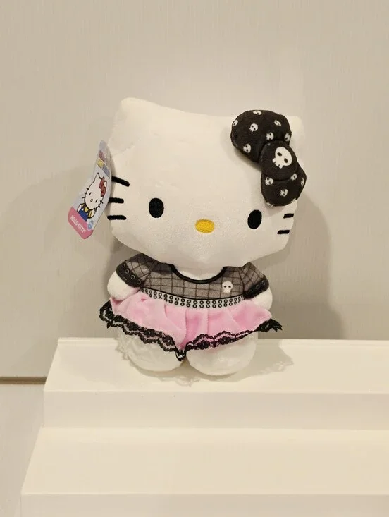 Hello Kitty Punk Halloween with Black Skeleton Bow Stuffed Animal Plush New