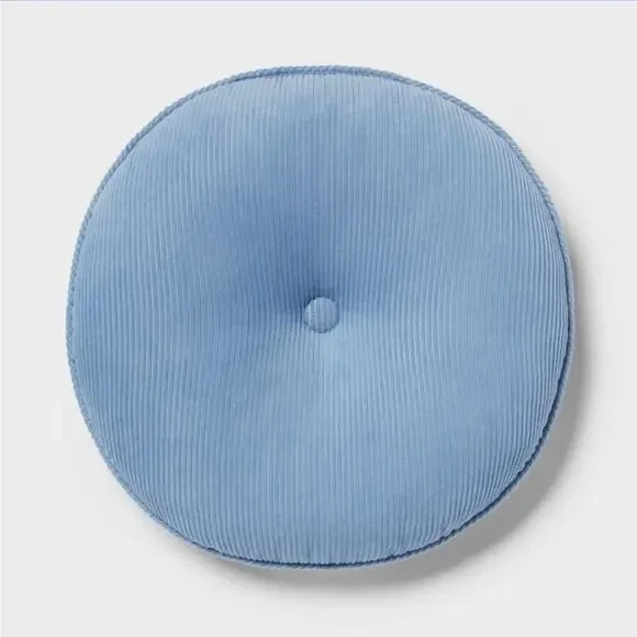 Round Decorative Pillow Blue Indoor Corduroy OEKO-TEX Certified s30