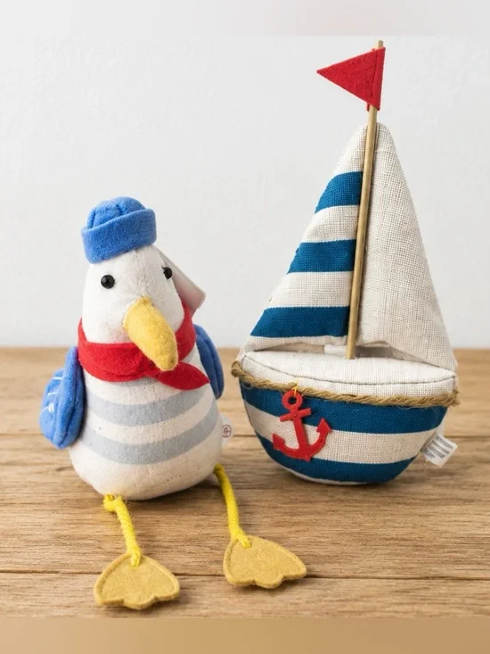Target Bullseye SET OF 2 Nautical Seagull & Sailboat Stuffed Decorations