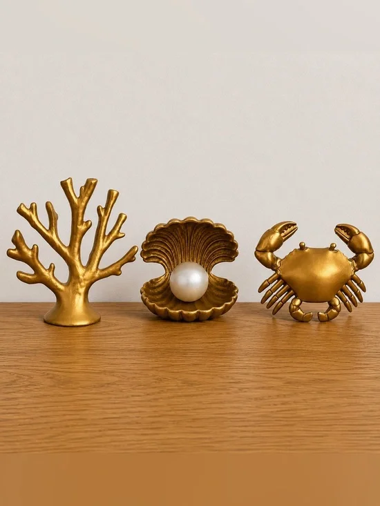 Target Bullseye Playground Summer SET OF 3 Ocean Themed Gold Resin Decorations