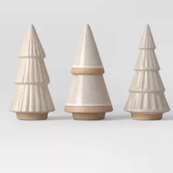 3-Piece Ceramic Christmas Tree Figurine Set from Wondershop NIB