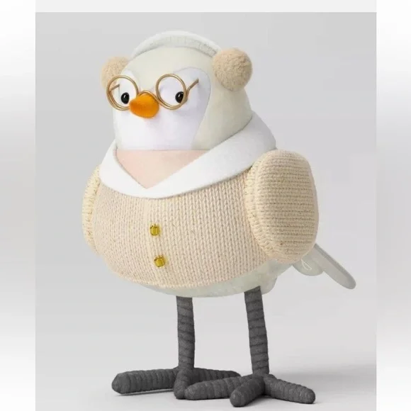 Featherly Friends Heiwa Fabric Christmas Bird Figurine Wearing Glasses new