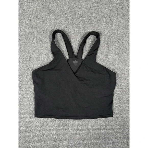 ALO Yoga Airbrush Real Bra Tank Womens Size Medium Black Racerback Cropped