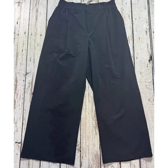 Alo Yoga Black Wide Leg Cropped Trouser Women's Medium Stretch Casual Travel