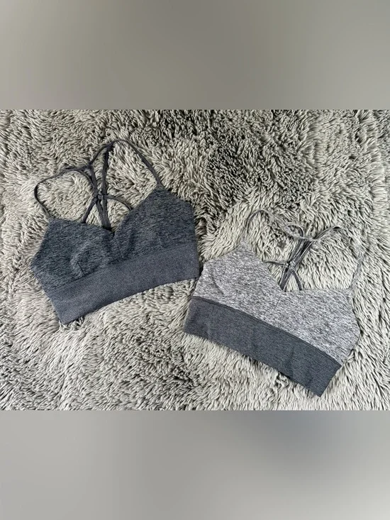 Alo Yoga Seamless Strappy Sports Bra Bralette Bundle Gray Heather Size M
