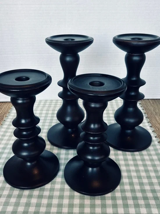 Deep Brown Wooden Candle Holders Set of 4 -