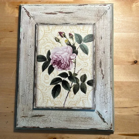 Vintage Distressed Floral Art Reproduction Pierre-Joseph Redoute Lavender Rose