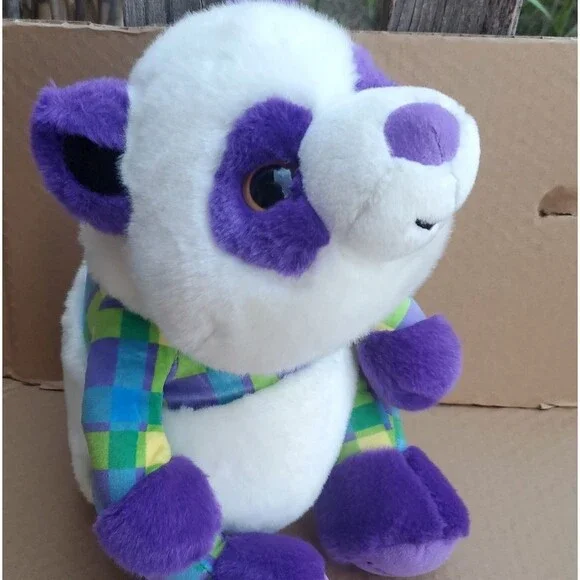 Legoland Purple Panda Plush – Aurora 12” Stuffed Animal with Plaid Shirt