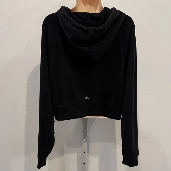 ALO Yoga Bae Women’s Black Cropped Hoodie S M Athleisure Streetwear Pullover