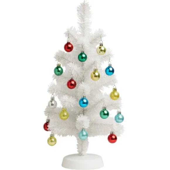 White Mini Christmas Tree, 15 Shiny Ornaments – 16