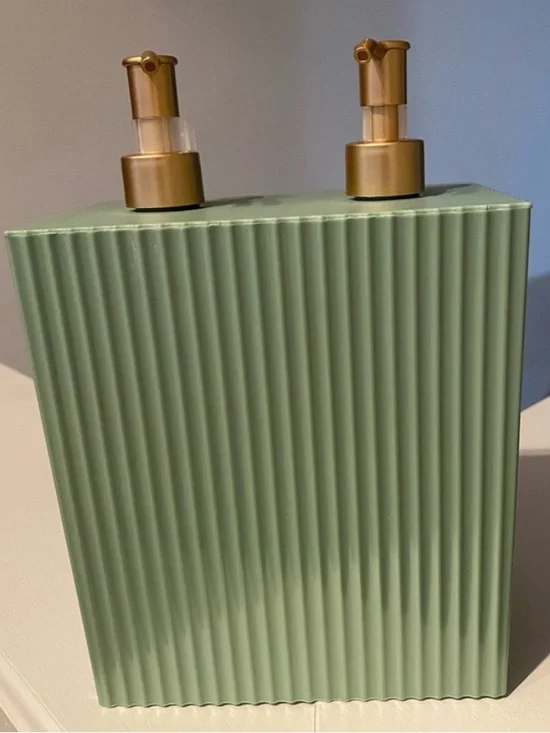 Sage Green & Gold Ribbed Soap & Lotion (shampoo & conditioner) Dispensers