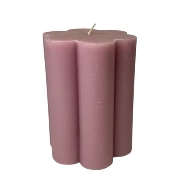 Pink Flower Pillar Candle 4” Geometric Sculptural Decor NEW