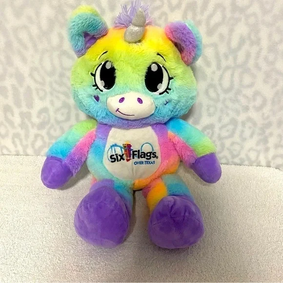 Fiesta Rainbow Sherbet Pastel Plush 21” Stuffed Animal SIX FLAG TEXAS Embroidery