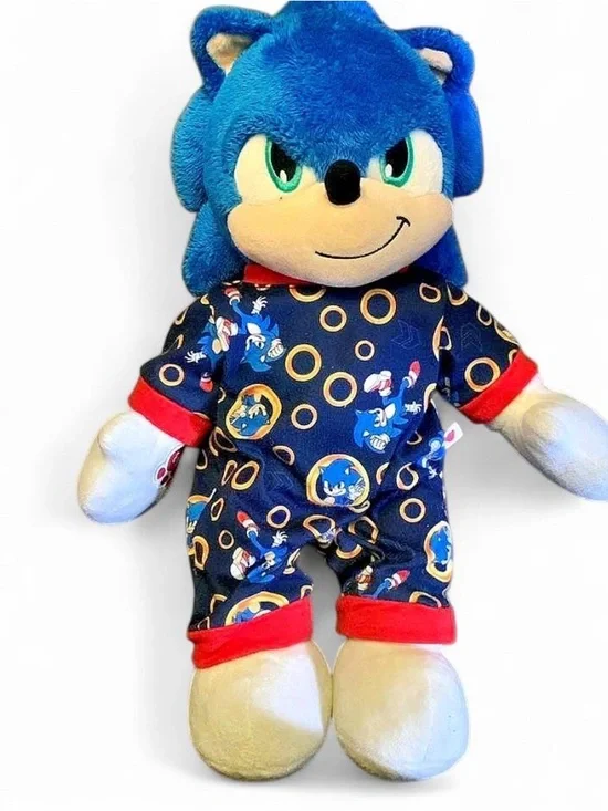 Build-A-Bear Sonic The Hedgehog Plush Toy w/ Matching Gold Ring Sleeper PJs