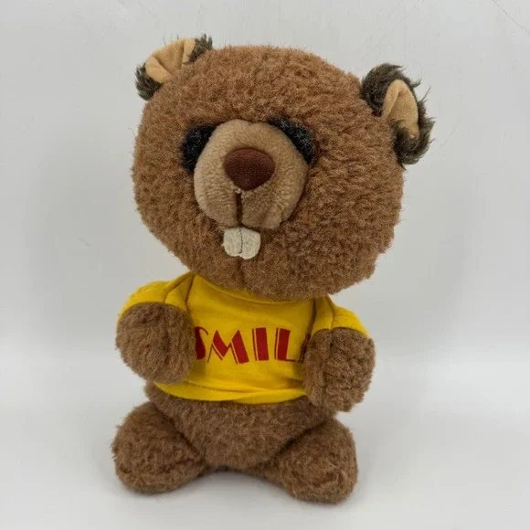 Vintage‎ Knickerbocker Shirt Tales Beaver Plush Smile Yellow Shirt 12 inch 1980s