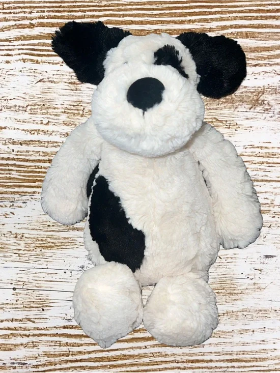 Jellycat bashful white black puppy dog “12