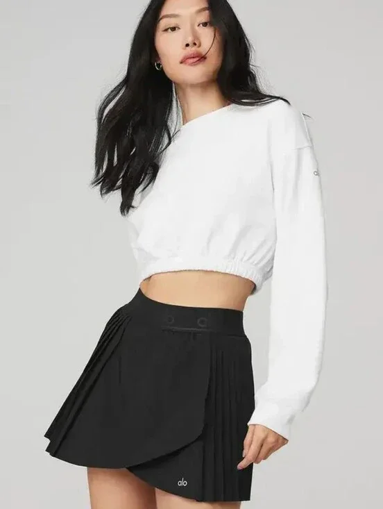 ALO YOGA Devotion Crewneck Pullover Sweatshirt In White Cozy Cropped Size Small