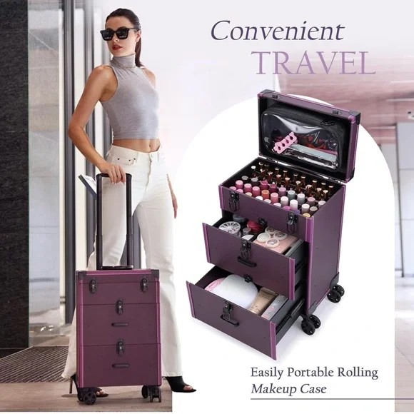 Elegant Purple Rolling Makeup Organizer