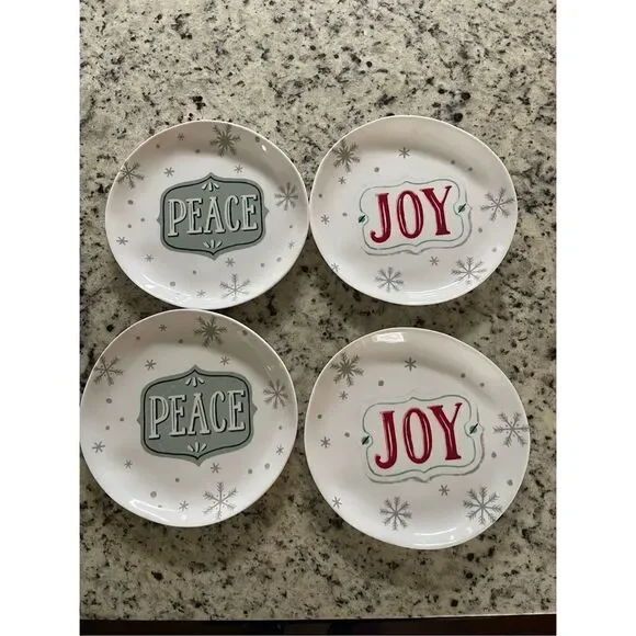 Holiday‎ Salad Plates. 4 total. Peace/Joy