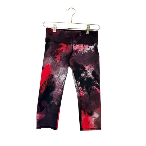 Alo‎ Yoga Abstract Print Capri Leggings Activewear Women M Ruby Red Smoke