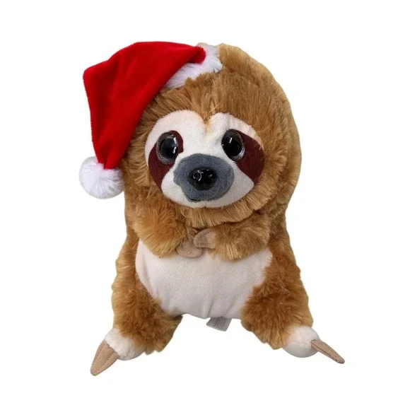 Nanco Sloth Plush Christmas Santa Hat Stuffed Animal Brown Holiday‎ Toy