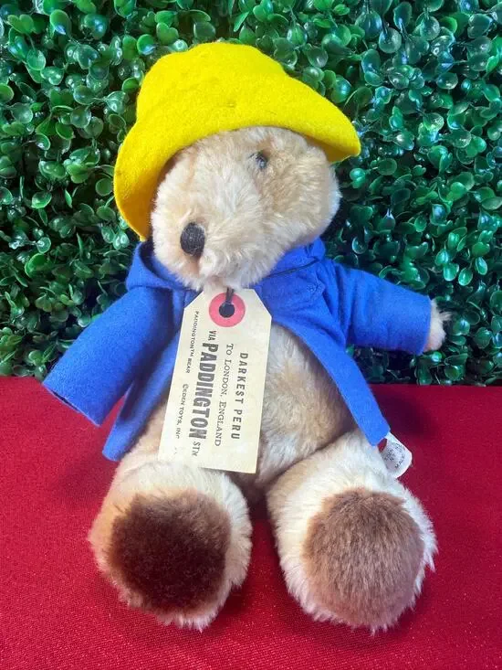 Vtg Eden Toys Paddington Bear Plush Darkest Peru Yellow Hat Blue Coat  Korea