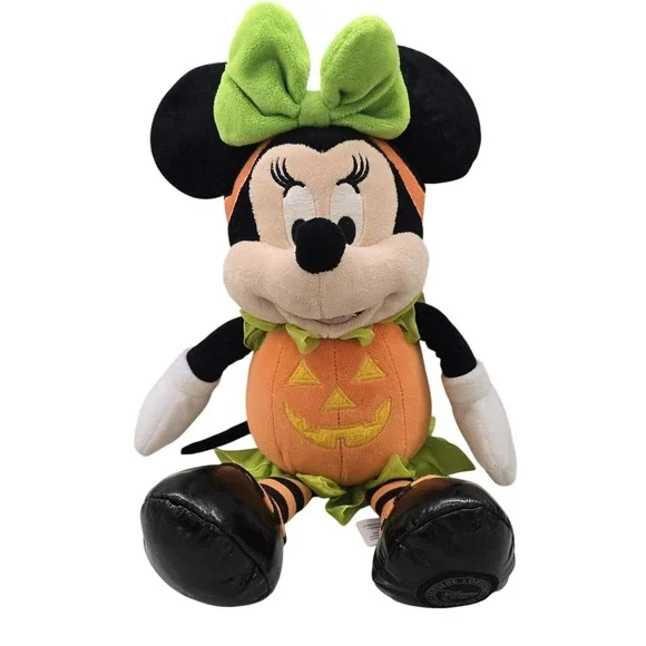 Disney Store Minnie Mouse‎ Pumpkin Halloween Plush Toy Jack O'Lantern Authentic