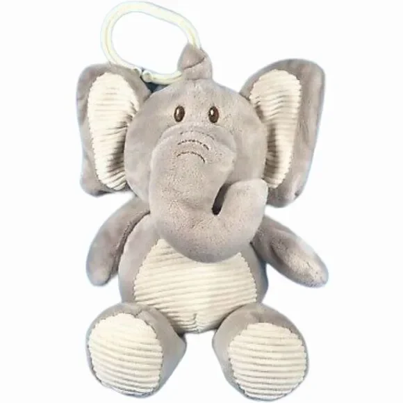 KELLYTOY Elephant Plush Lovey Rattle Clip On Toy Gray Soft Cuddly Crinkle Ears