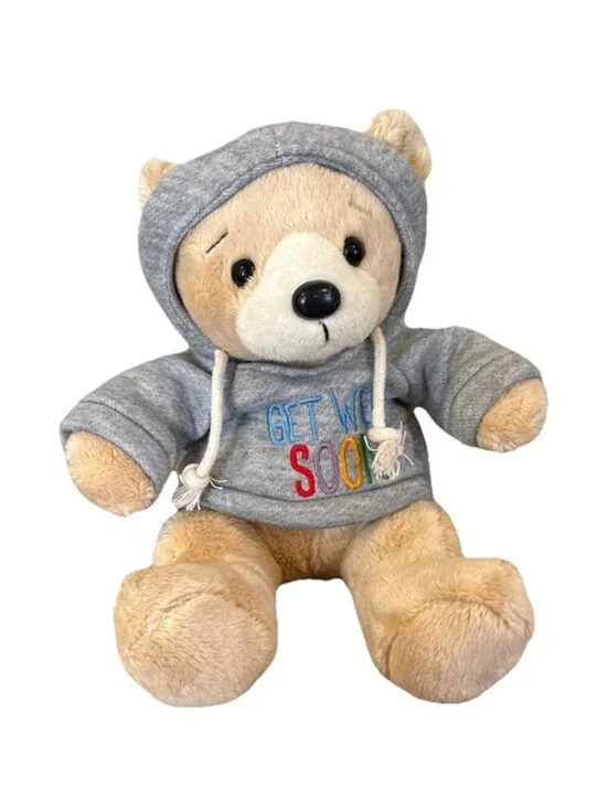 Ganz Get Well Soon Hoodie Bear Gray Hoodie Tan Bear 9” Tan Bear Plush Stuff Toy