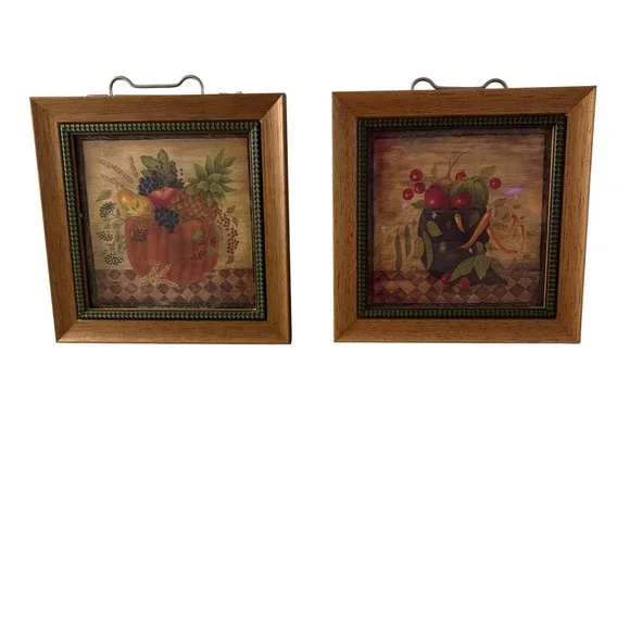 Valerie Evers Wenk Fruit Bowl Framed Art Prints Set of 2 Country Folk Art 8x8
