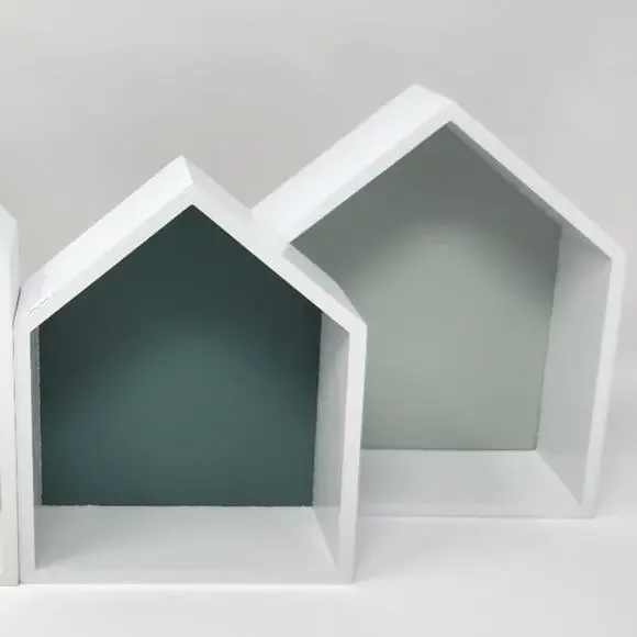 White Wood Decorative Houses, 2ct Blue & Green