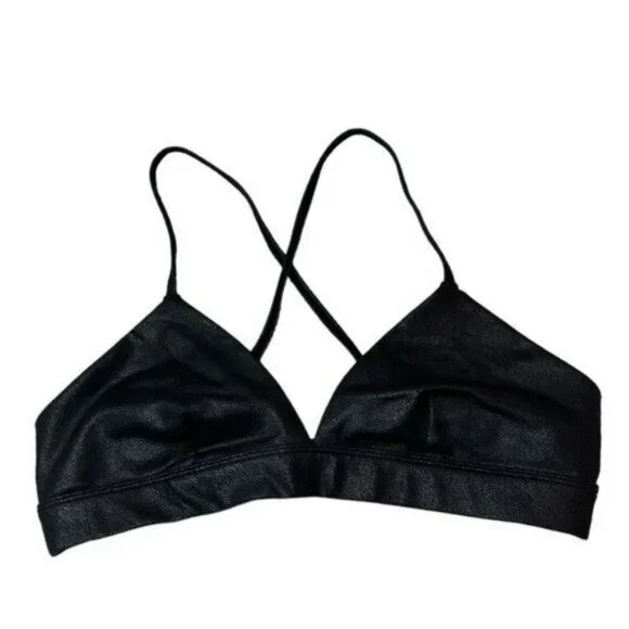 ALO Yoga Faux Leather Airbrush Splendor Sports Bra Black Size Medium Rare