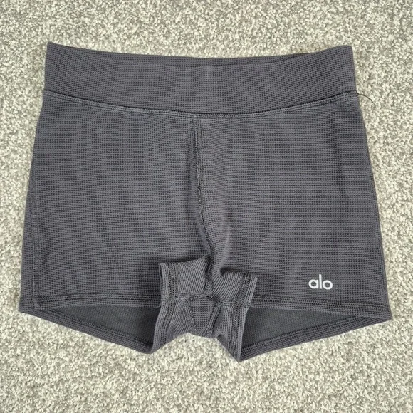 Alo Yoga Micro Waffle Knit Shorts Womens Small Black Lounge
