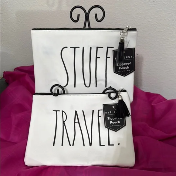 Rae Dunn White and Black Zippered Pouch Duo