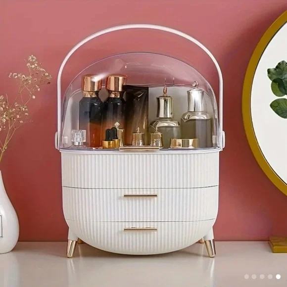 Elegant White and Gold Cosmetic Organizer