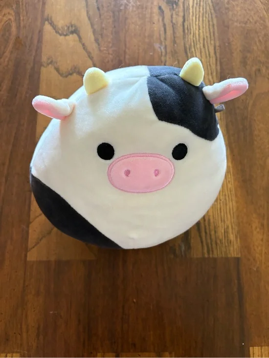 Squishmallow Connor the Cow 8” no tag White, Black, Pink Accent