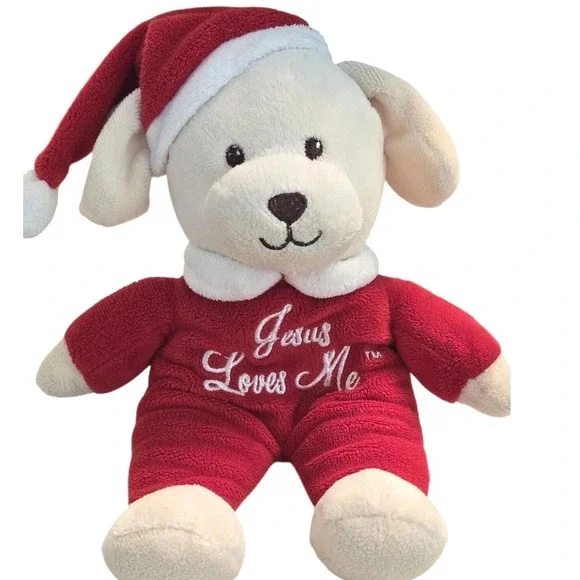 Plush Dan Dee‎ Puppy Dog Sings Jesus Loves Me Red Pajamas Santa Hat Christmas