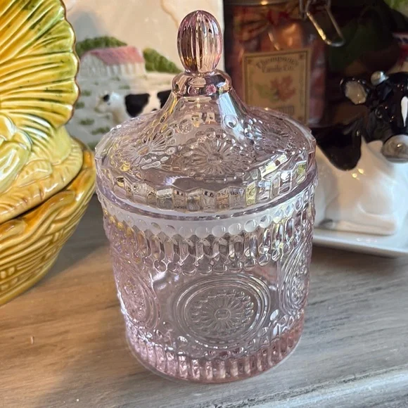 Pink Glass Decorative Jar with Lid