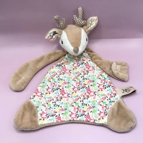 Maison Chic Deer Lovie Security Blanket Floral Fawn Plush Snuggler Tan