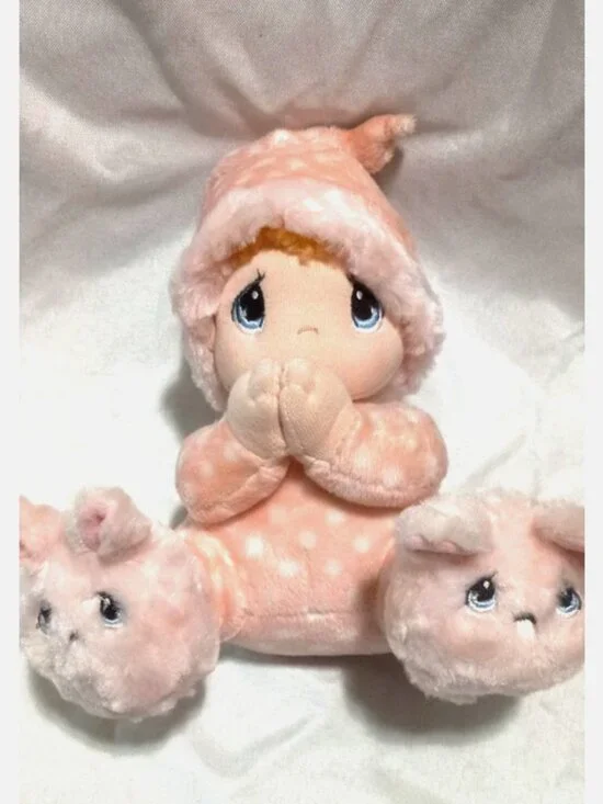Precious Moments Prayer Girl Plush Doll Pink Pajamas Bunny Slippers 9