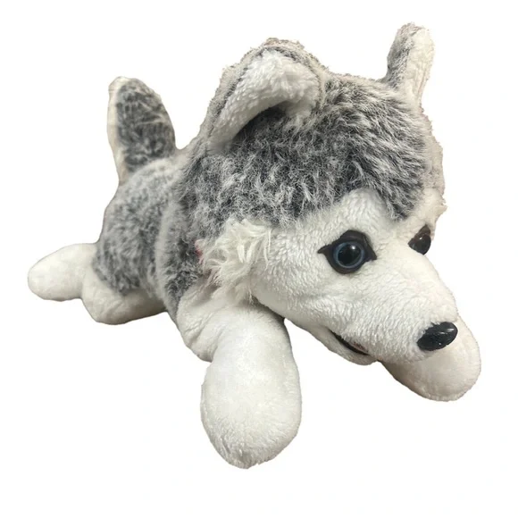 Vintage Husky Dog Wolf Plush Blue Eyes Realistic Stuffed Animal 24” Plastic Nose