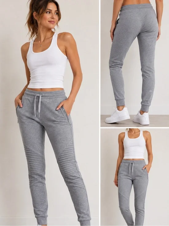 Alo Yoga Urban Moto Jogger Sweatpants Gray XS Ribbed Zip Pocket Athleisure
