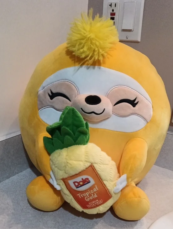 Yellow Sloth Plush Holding Dole Pineapple Toy