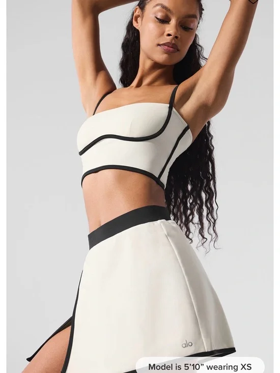 ALO Yoga Cream Crop Brami with Black Trim