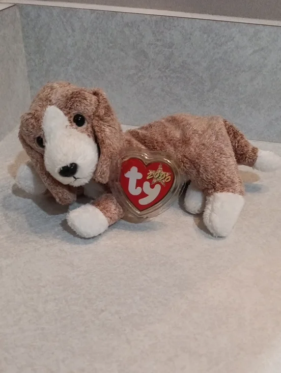Ty Brown and White Plush Puppy with Heart Tag